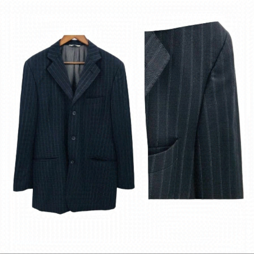 Wilke-rodriguez | Vintage Pinstripe Denim Look Suit Jacket